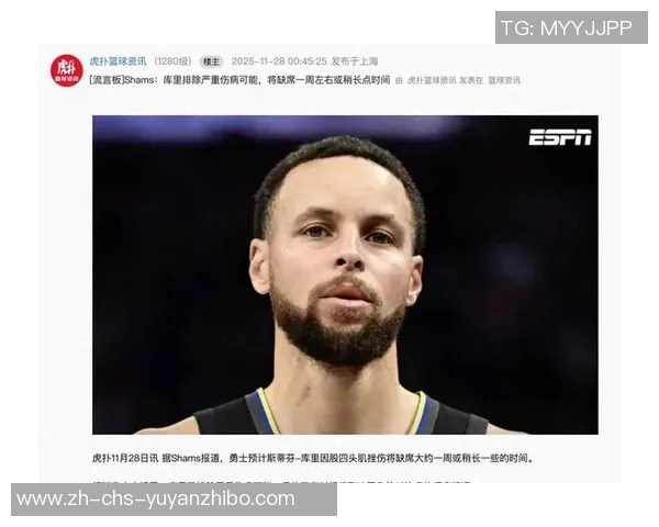 勇士队宣布库里股四头肌受伤一周后将进行复查以评估恢复情况